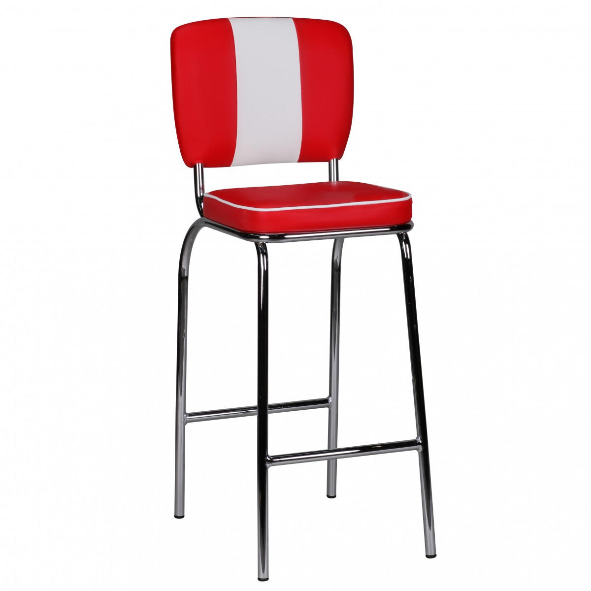 BARHOCKER Kunstleder Chromfuß Retro, Rot 40x38x110 cm - Rot/Silberfarben, Kunststoff/Textil (40/110/38cm) - KADIMA DESIGN