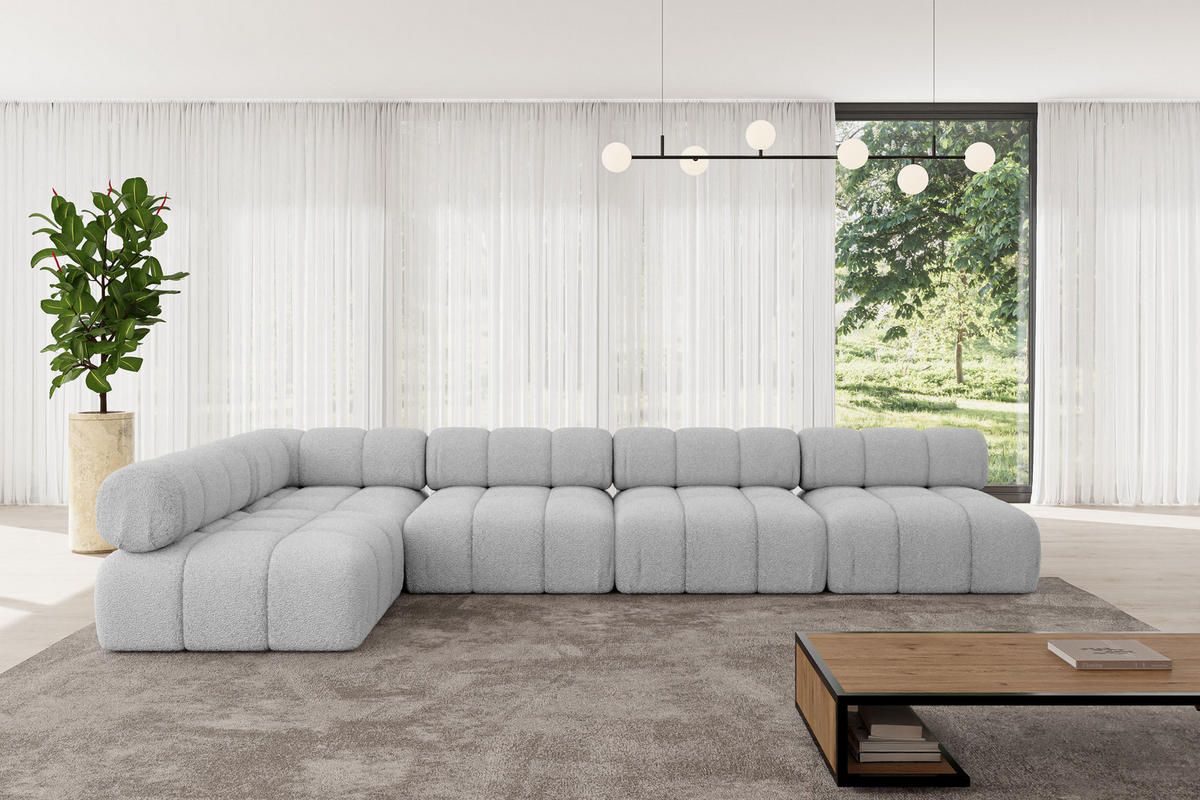 ECKSOFA modulares Sofa Samaro-L3 - 380x190x70 cm Hellgrau Bouclé - Hellgrau, Holzwerkstoff/Textil (380/190cm) - ALTDECOR