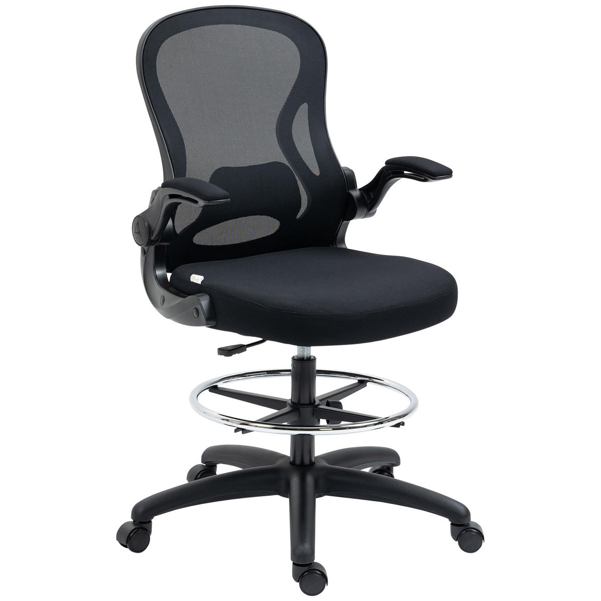 ZEICHENSTUHL, Ergonomischer Bürostuhl, Drehstuhl, Arbeitsstuhl, Höhenverstellbar - Schwarz, Textil (65/122/59cm) - Vinsetto