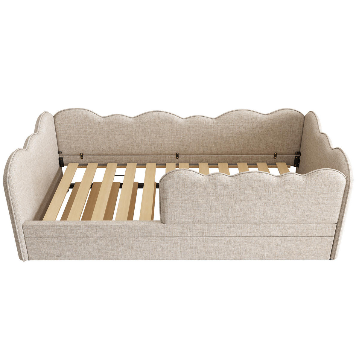 KINDERBETT 90/190 cm mit Ausziehbett und abnehmbarem Seitenteil in Beige - Beige, Textil (90/190cm) - BEAOK