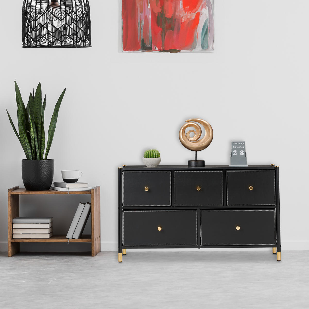 KOMMODE - Schwarz, Holzwerkstoff/Kunststoff (100/58.5/30cm) - Relaxdays
