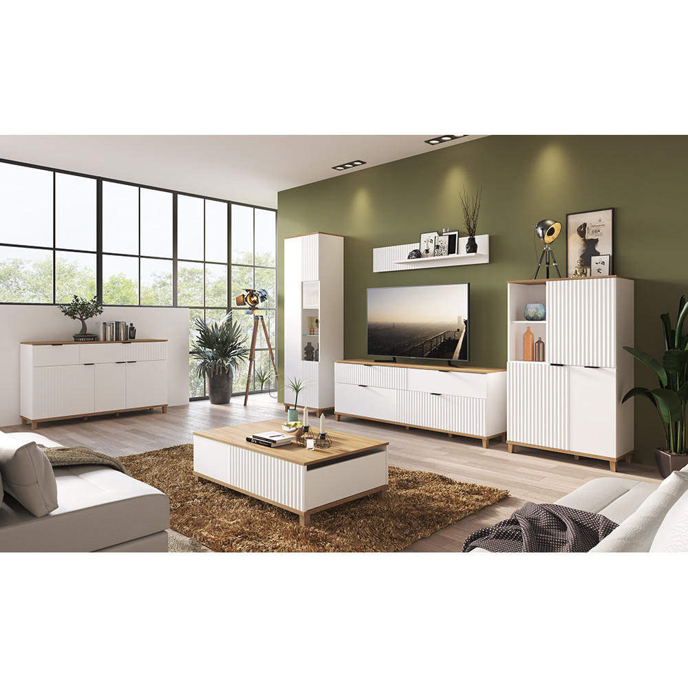 WOHNZIMMER-SET 6-TLG. Plymouth-129 - Weiß, Holzwerkstoff (724/208/68cm) - Lomado