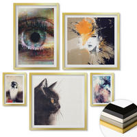 WANDBILDER 5er Set - 50x50 cm & 20x30 cm & 40x60 cm Goldrahmen - Gelbgrau-braune Wellen - Goldfarben, Kunststoff (40/60cm) - ArtPrintCave
