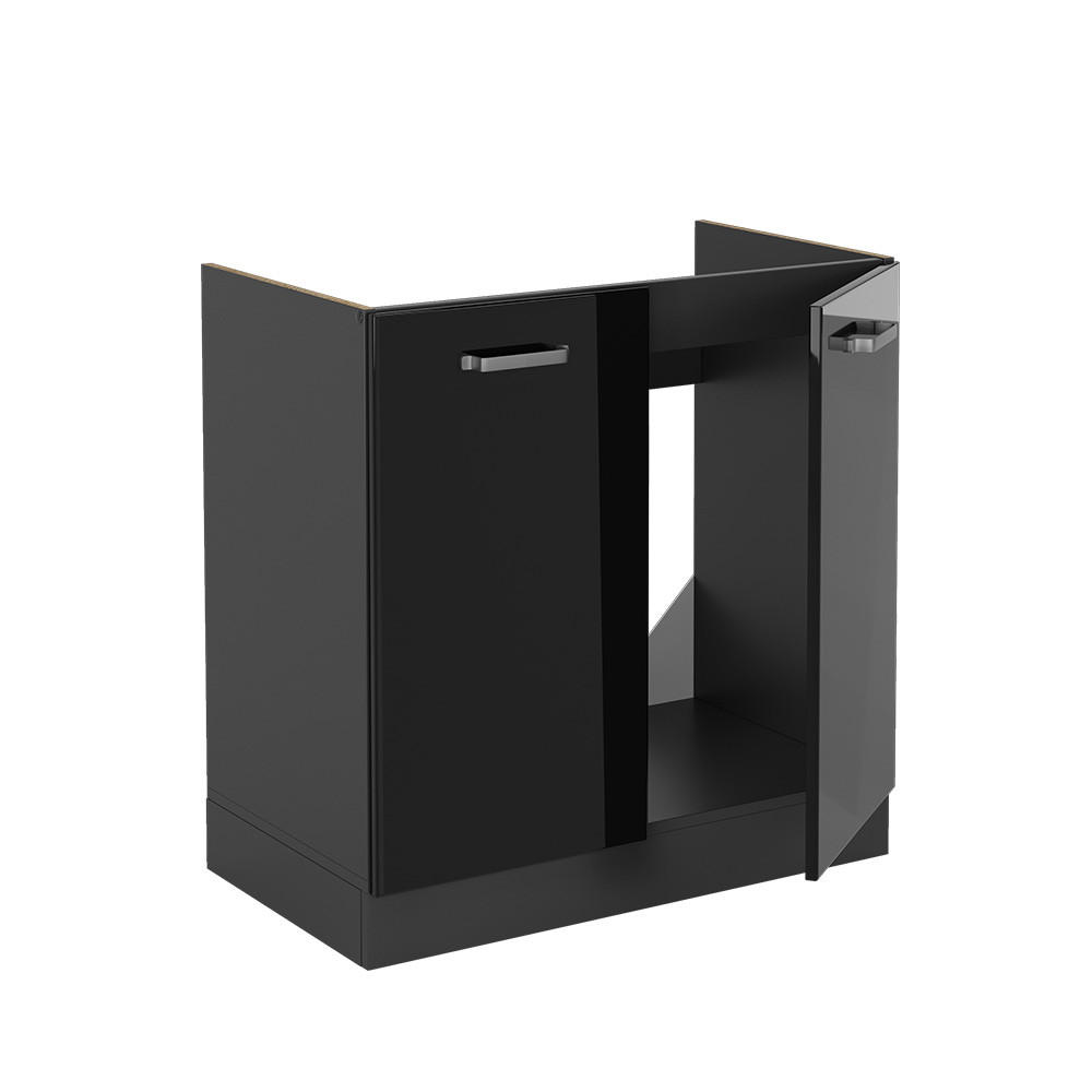 SPÜLENUNTERSCHRANK R-Line Schwarz Hochglanz 80 cm ohne AP - Schwarz Hochglanz/Anthrazit, Holzwerkstoff (80/81.6/46cm) - Vicco