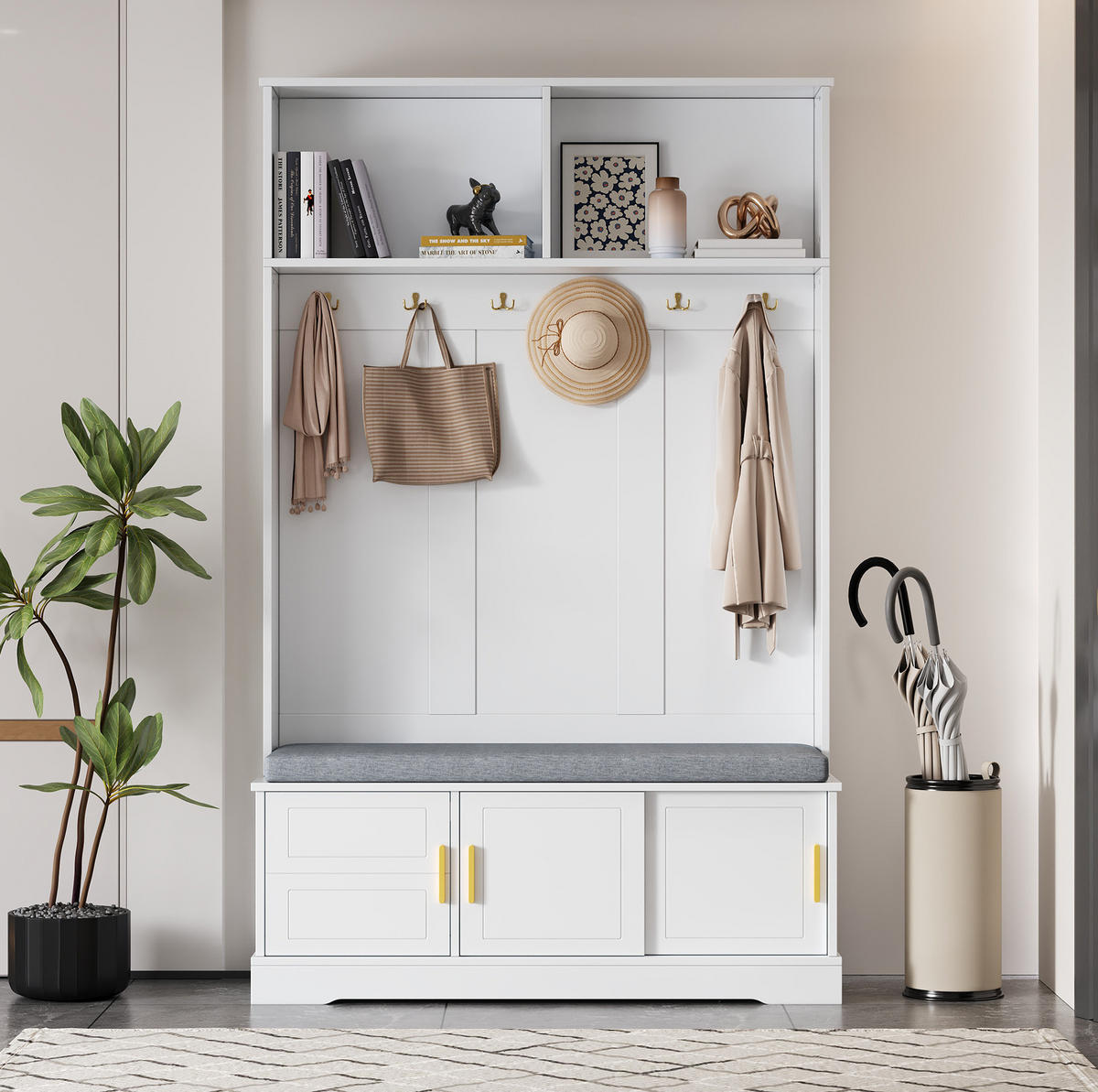 GARDEROBE 120/191/40 cm Weiß aus Spanplatte mit Schuhbank - Weiß, Holzwerkstoff (40/191/120cm) - OKMYHOME