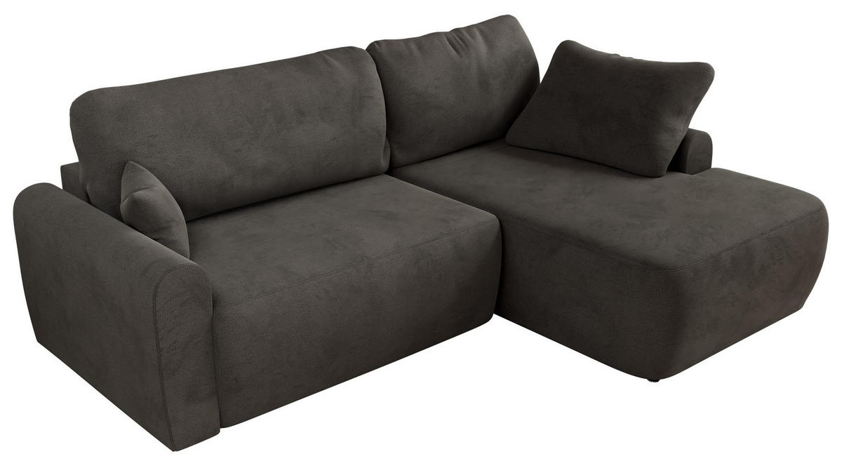 ECKSCHLAFSOFA CUBO L Dunkelgrau Velvet - rechts - Dunkelgrau/Schwarz, Kunststoff/Textil (187/273cm) - MKS