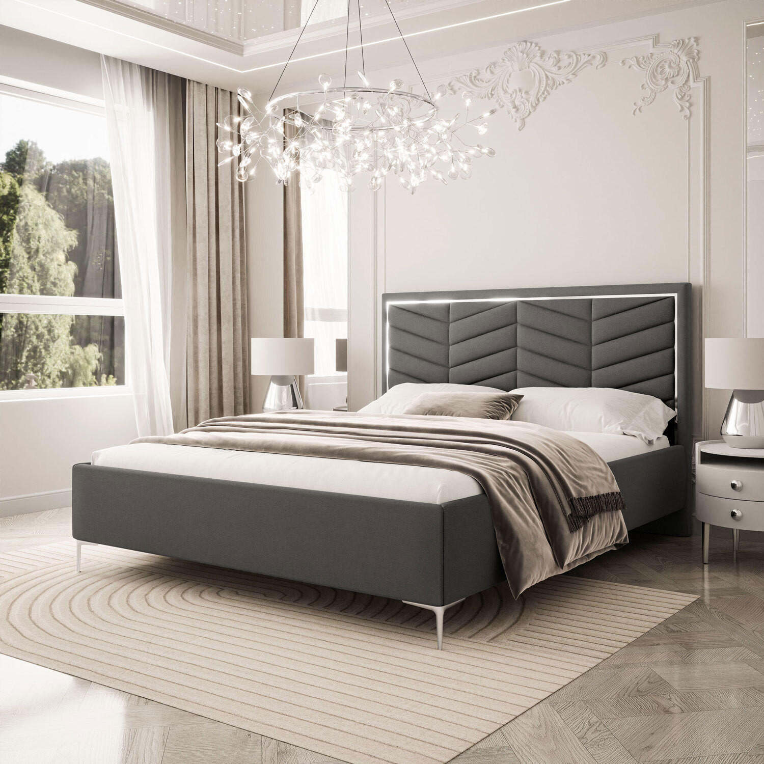 POLSTERBETT AURORA II 140x200 mit Bettkasten Jasmine 96 - Grau, Textil (140/200cm) - Lookway