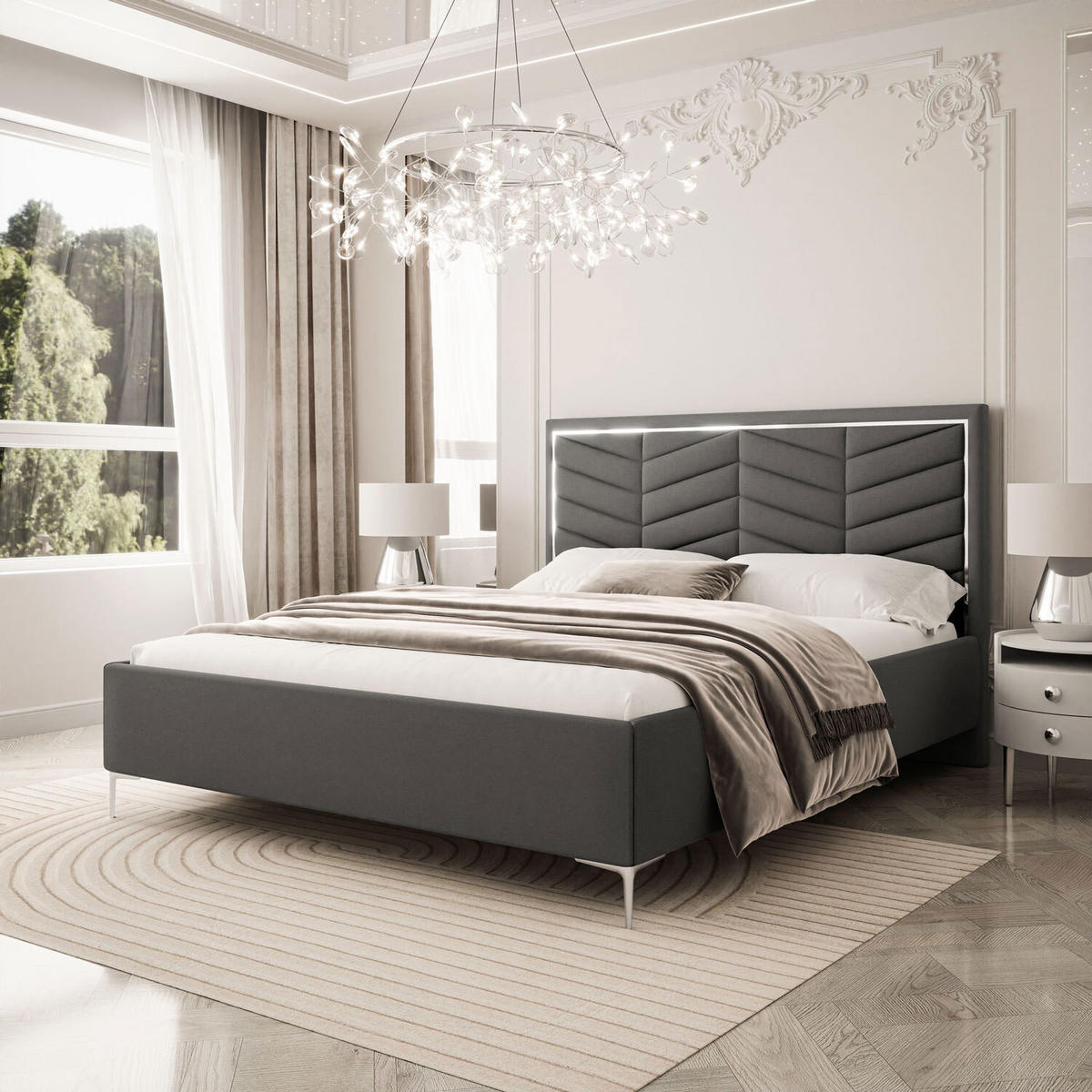 POLSTERBETT AURORA II 160x200 mit Bettkasten Jasmine 96 - Grau, Textil (160/200cm) - Lookway