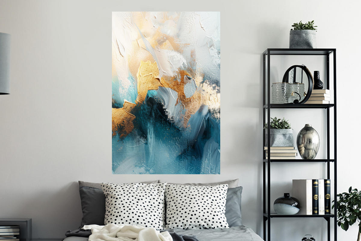 WANDTATTOO Abstrakt - Kunst - Gold - Blau 80x120 cm - Petrol, Kunststoff (80/120/0.1cm) - MuchoWow