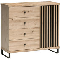 KOMMODE Caya mit ein Tür, vier Schubladen und Metallbeinen - Schwarz/Eiche Artisan, Holzwerkstoff/Metall (102/95/41cm) - Beautysofa