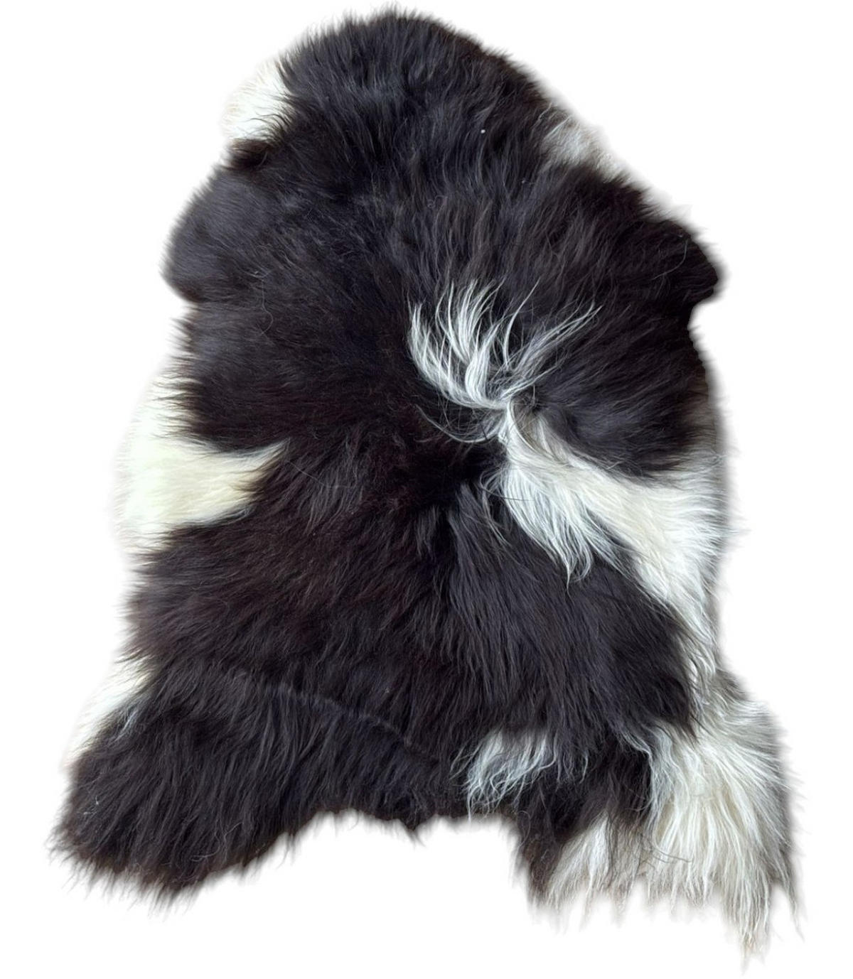 SCHAFFELL Ganzes Island Lammfell Langhaarig Naturfarben Weiß/Schwarz, ca. 120 cm - Schwarz, Fell (65/120cm) - Provellus