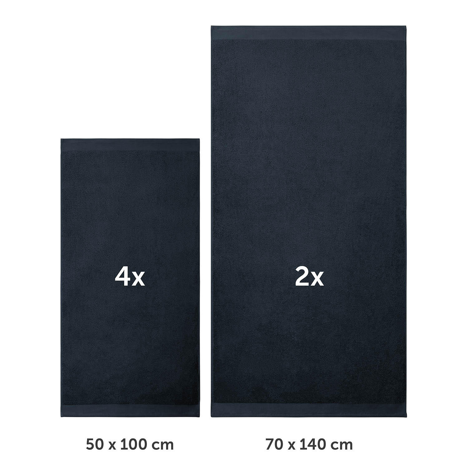 BADETUCH 6-teilig, 2x Badetuch 70/140 + 4x Handtuch 50/100 cm, Dunkelblau - Dunkelblau, Textil (70/140cm) - Blumtal