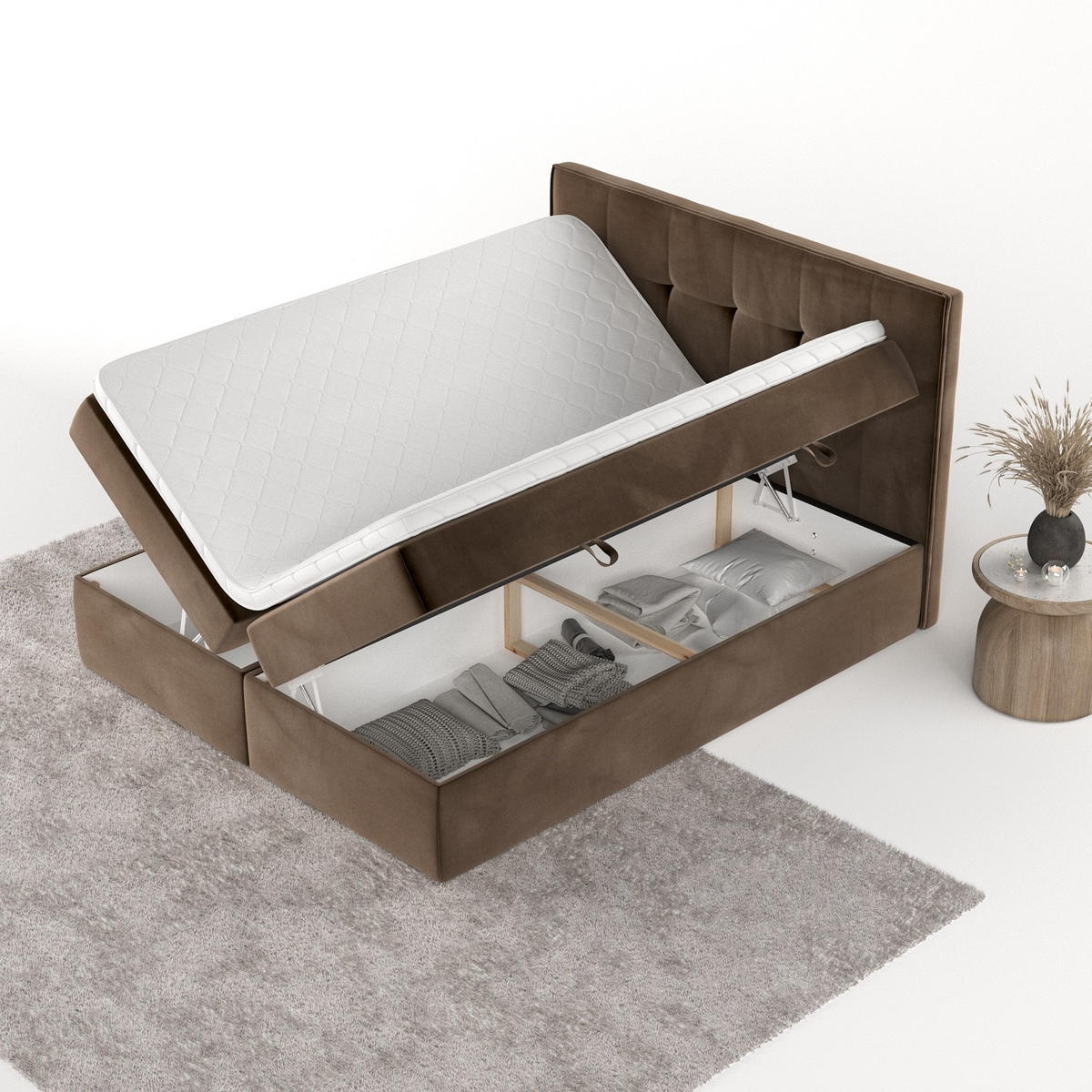 BOXBETT Mireo 180/200 cm Braun im Kronos Stoff - Schwarz/Braun, Holz/Holzwerkstoff (180/200cm) - AltaBeds