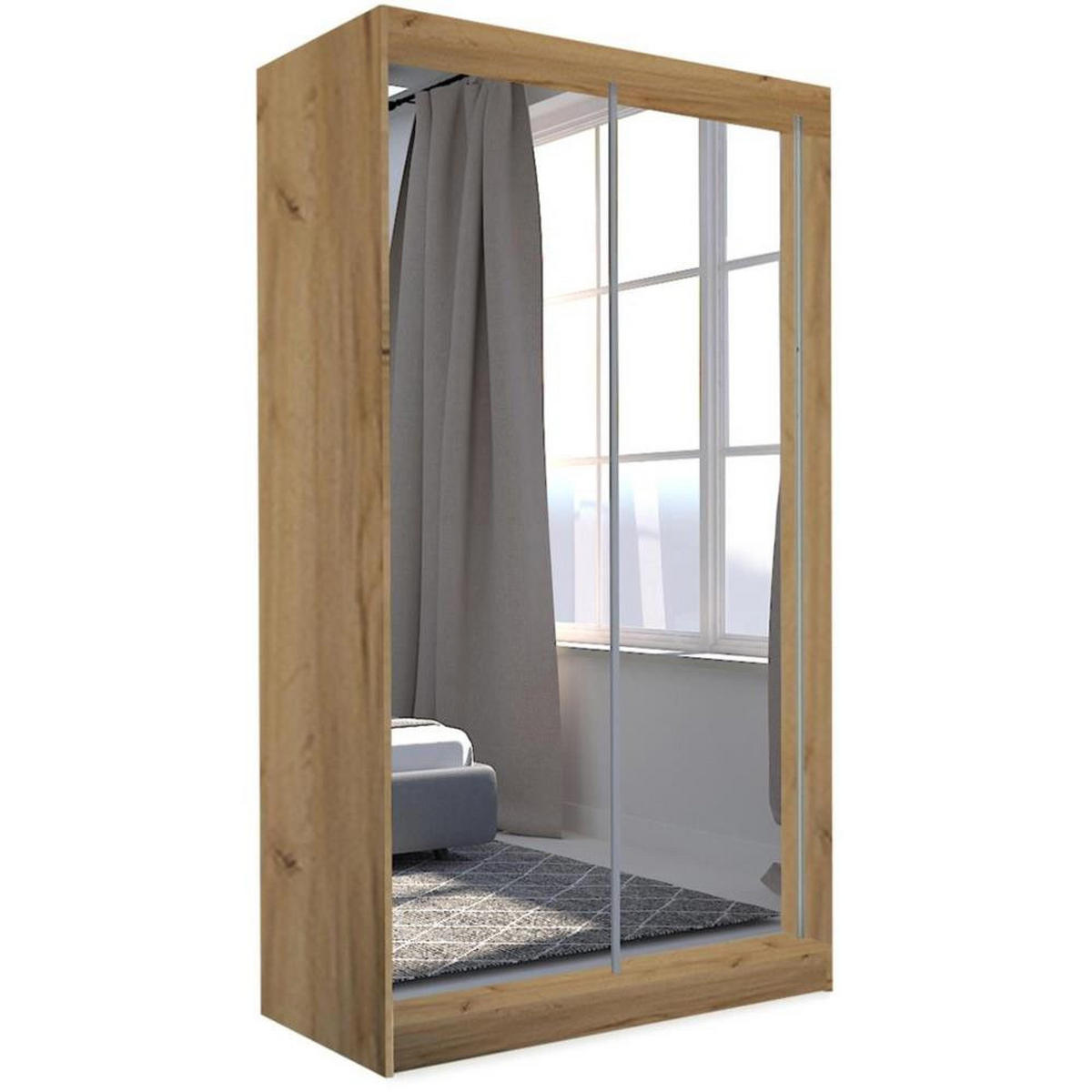 SCHWEBETÜRENSCHRANK Debra 120/216/61 eiche Artisan mit Spiegel und Schubladen - Eiche Artisan, Holzwerkstoff (120/216/61cm) - Beautysofa