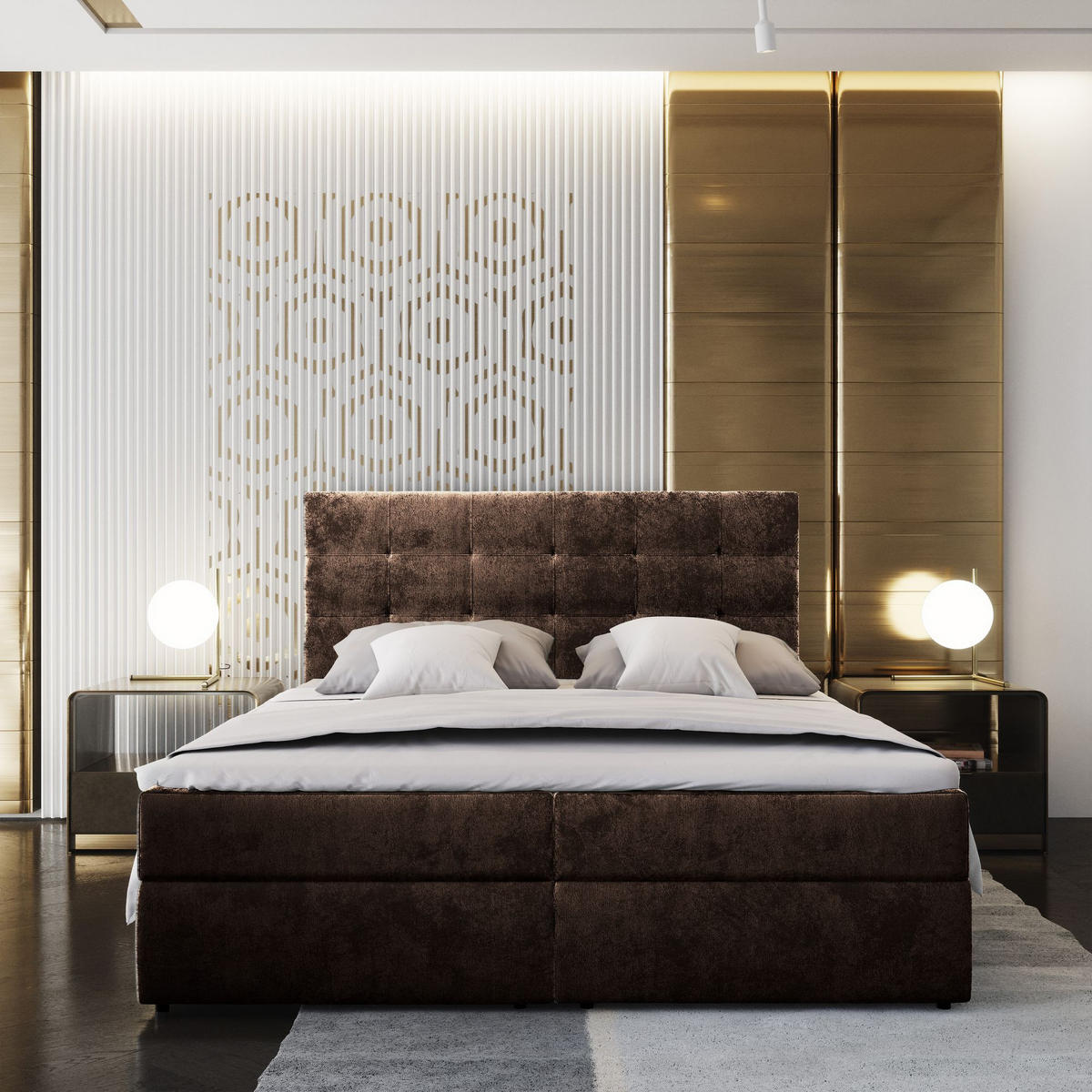 BOXBETT GLOS K 180x200 cm mit Matratze und Topper - Braun - Braun, Holz (180/200cm) - MASSENO