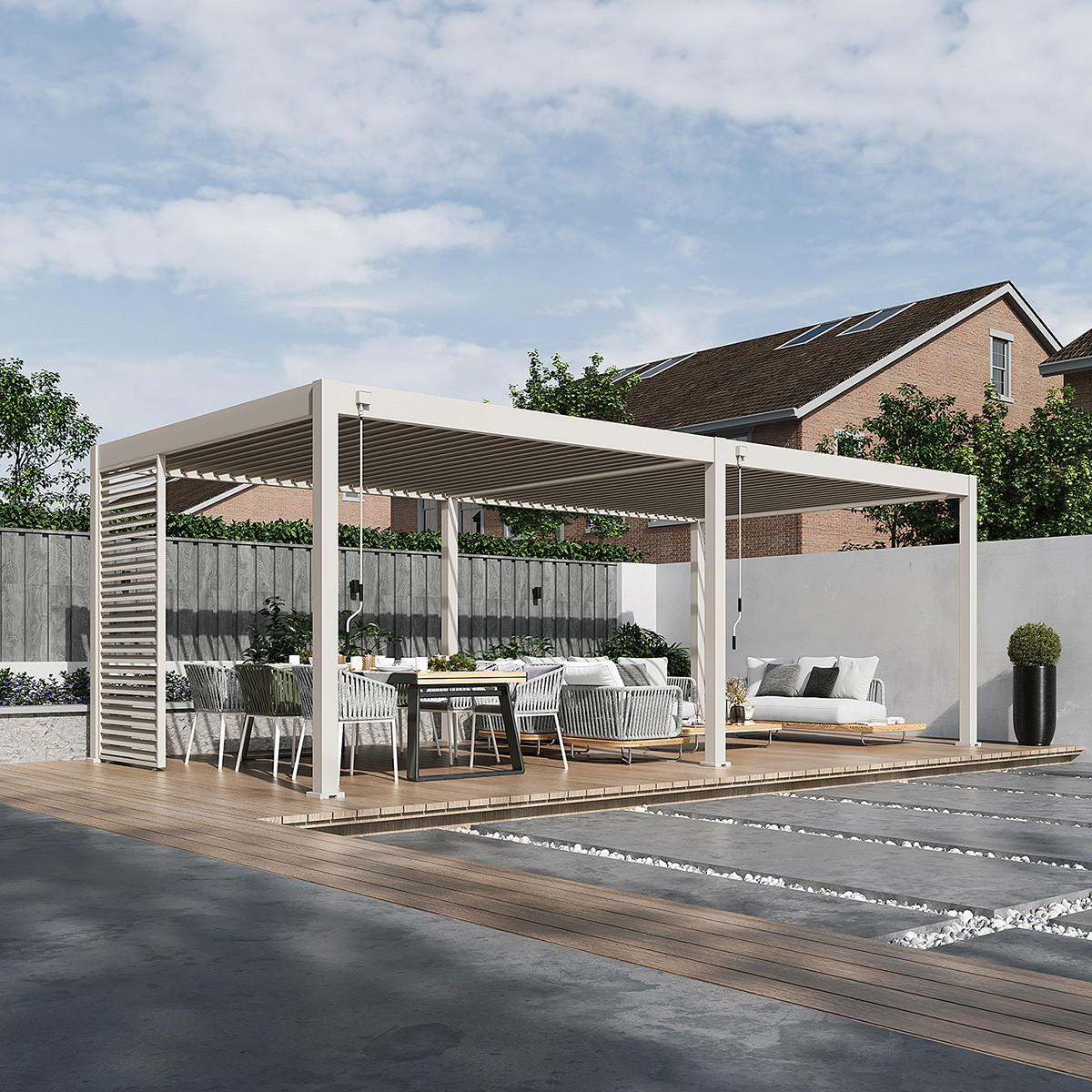 SEITENWAND 113cm Lamellenwand für Pergola Ivory Sand - Beige, Metall (113/235/6cm) - WEIDE