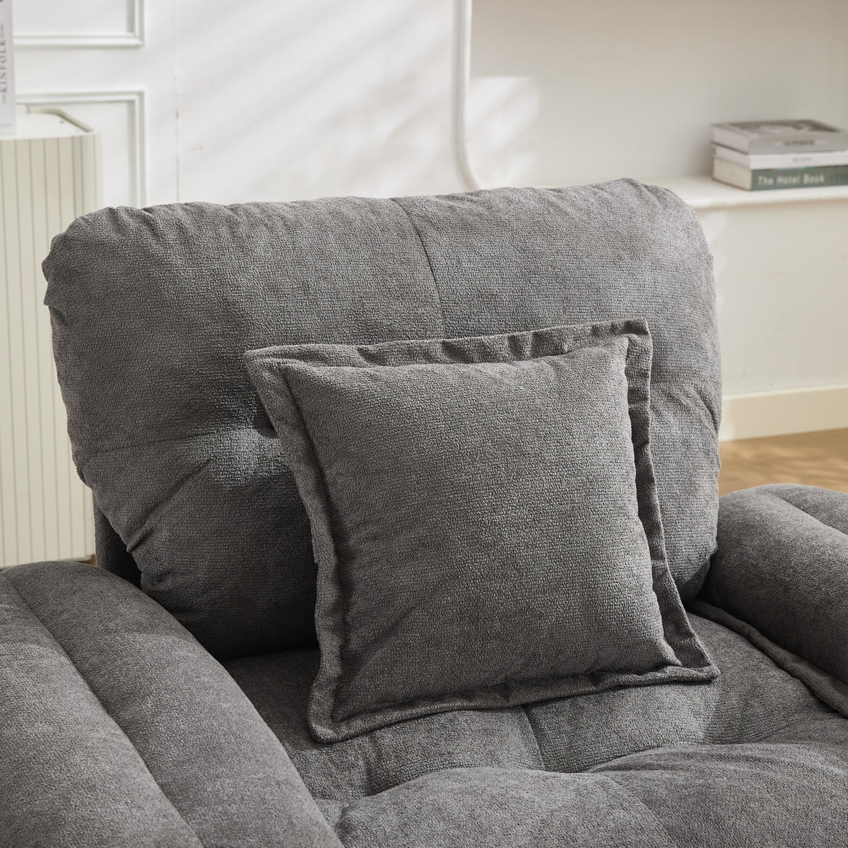SESSEL Chenille Grau drehbar mit Stützkissen - Grau, Textil/Metall (116/96/84cm) - WISHDOR