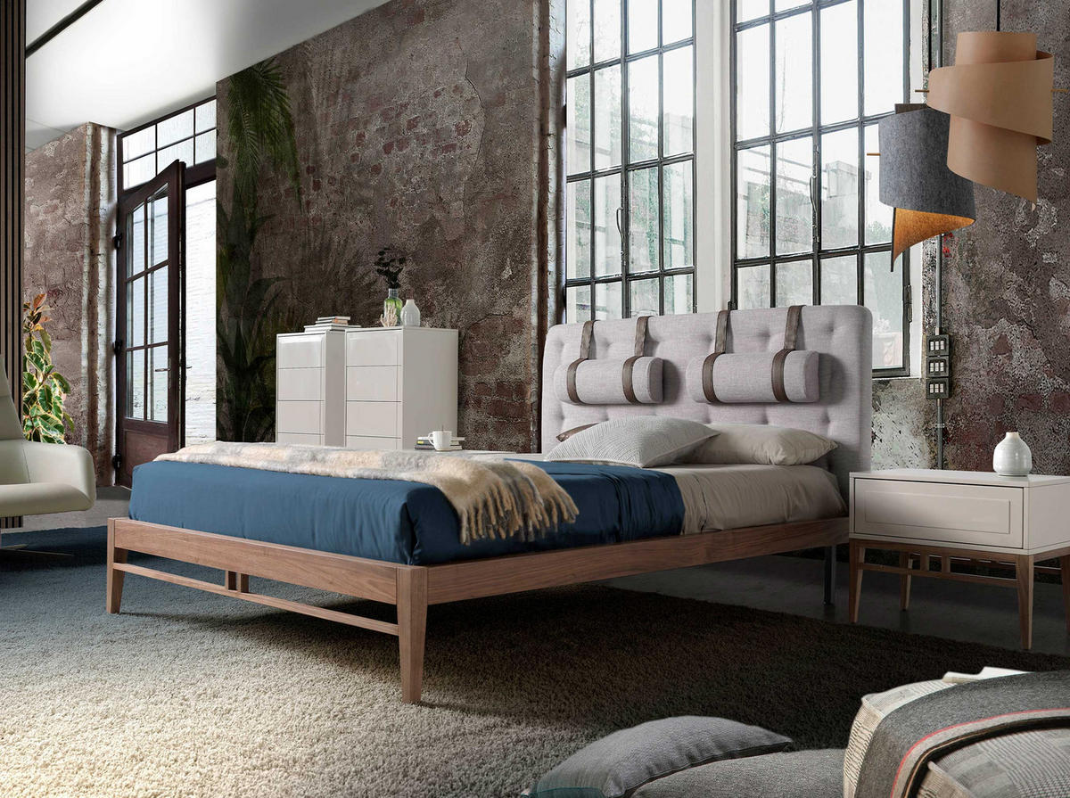 BETT Rechteckig Grau Walnuss 172/216/110 cm - Walnussfarben/Grau, Textil - ANGEL CERDA