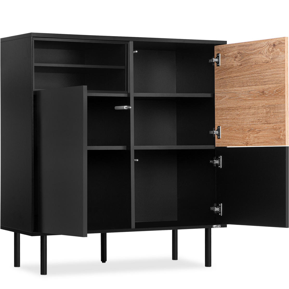 KOMMODE LOFTY TV/HiFi-Einlage, schwarz / Eiche natur - Eichefarben/Schwarz, Holzwerkstoff (102/109/41cm) - KONSIMO®