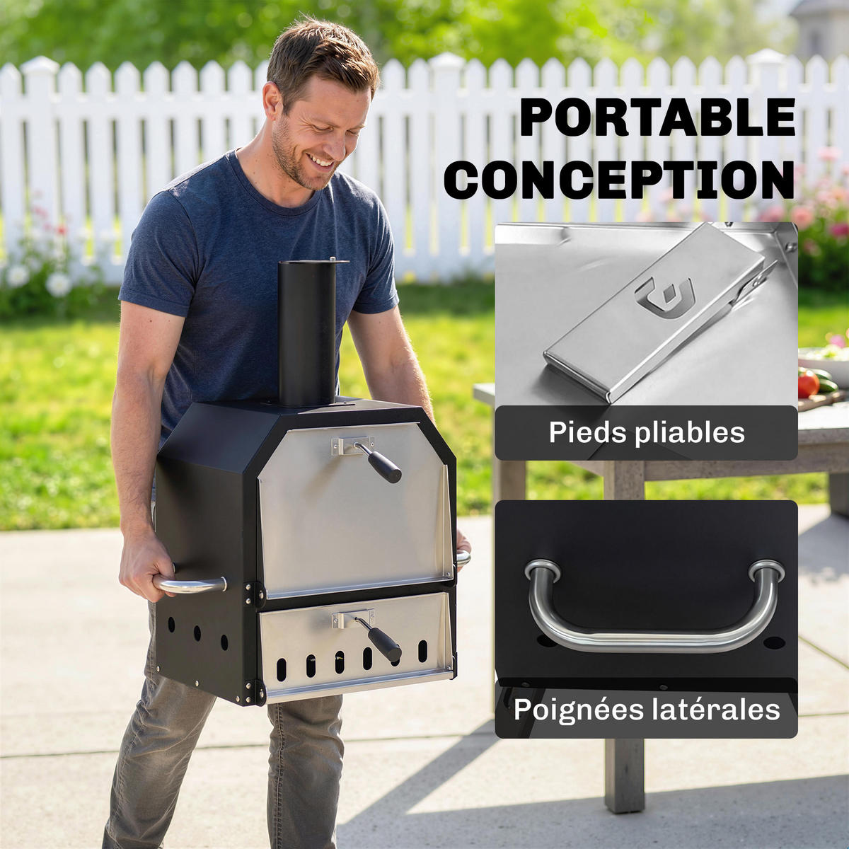 PIZZAOFEN DE-13887 2‑stöckig mit Holzkohle- und Holzbetrieb Schwarz - Schwarz, Metall (47/66/55.5cm) - ComfortXL