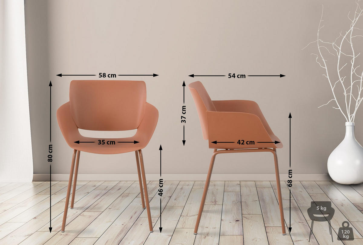 STUHL Kunststoff Terracotta - Terra cotta, Kunststoff/Metall (58/80/54cm) - CLP