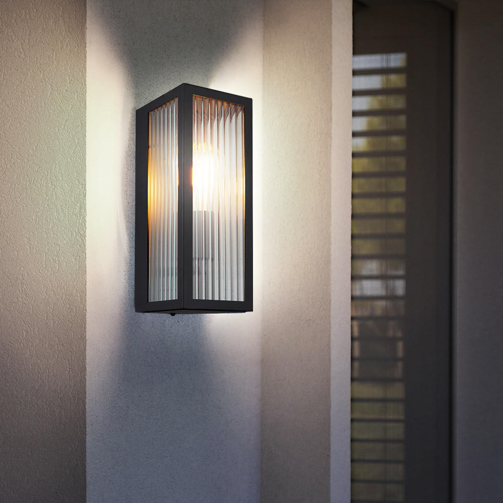 LED AUSSEN-WANDLEUCHTE Metall Schwarz - Schwarz, Glas (12/32/14cm) - Globo Lighting