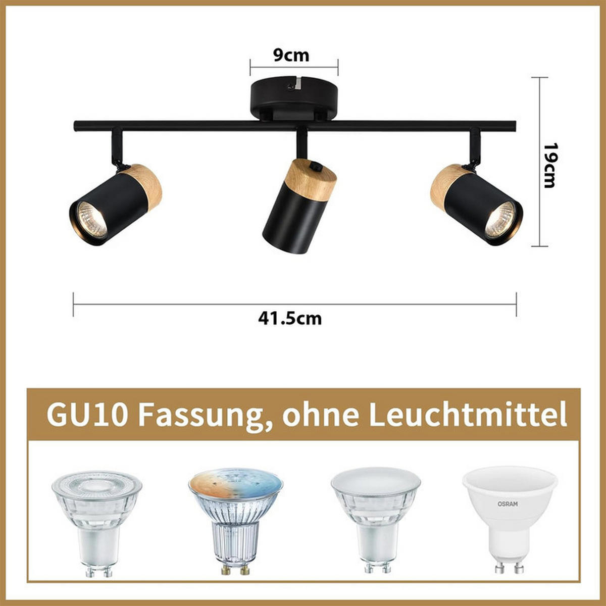 DECKENLEUCHTE Doris 3-flammig 41.5/9/19 cm - Schwarz, Metall (48/9/19cm) - Nettlife