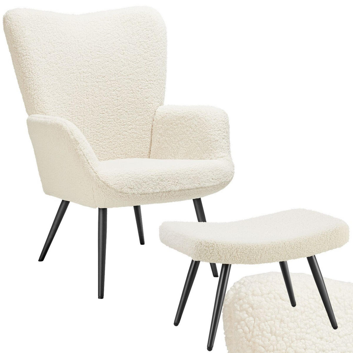 SESSEL Hygge,72 x 76 x 100,5 cm,Bouclé creme/schwarz - Creme/Schwarz, Kunststoff (72/100.5/76cm) - tectake