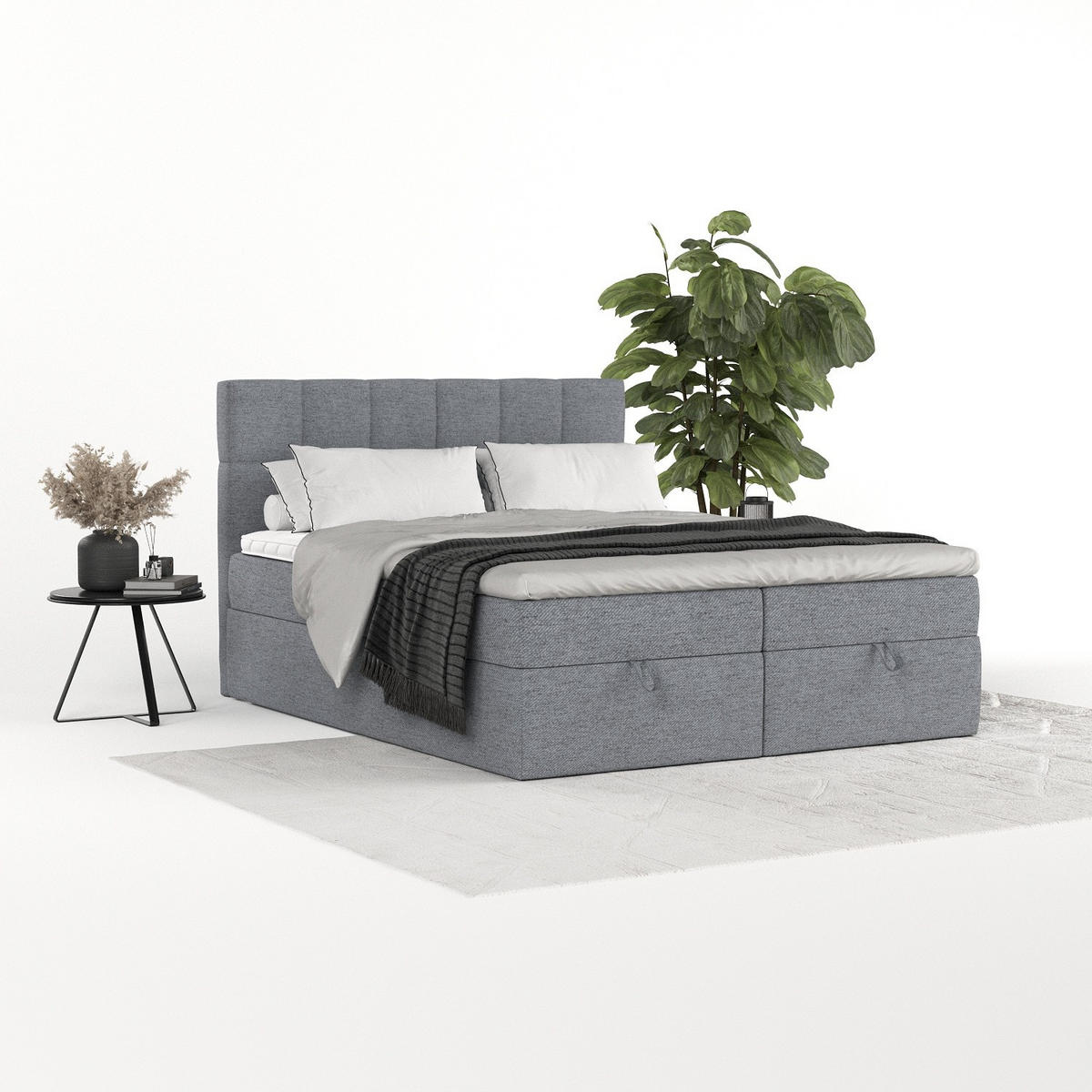 BOXBETT Savio 180/200 cm Grau im Neve Stoff - Schwarz/Grau, Holz/Holzwerkstoff (180/200cm) - AltaBeds