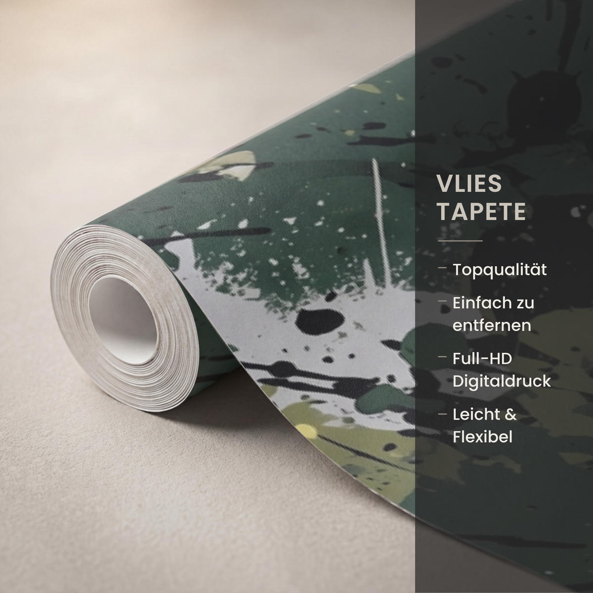 KINDERTAPETE - Fußball - Farbe - Spritzer - Grün - 120x300 cm - Dunkelgrün, Papier (120/300cm) - OnlyWow