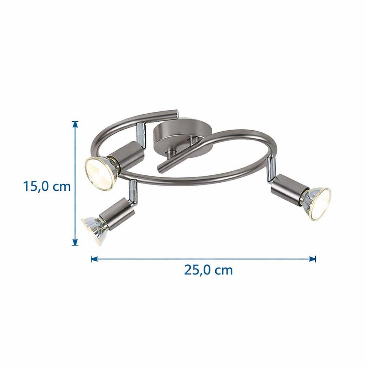 LED DECKENLEUCHTE Metall Silber 3 Flammig - Silberfarben, Metall (25/25/15cm) - Globo Lighting