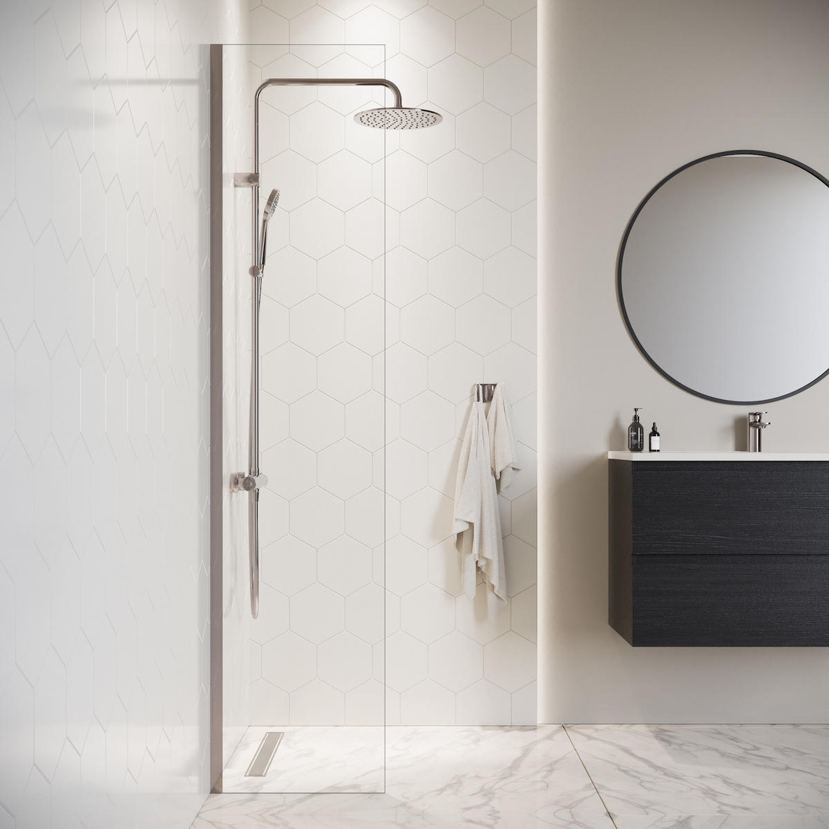 DUSCHWAND Florida - 40 x 200 cm - Chrom - Walk-In Duschabtrennung aus Sicherheitsglas - Chromfarben, Glas (40/200cm) - Badplaats