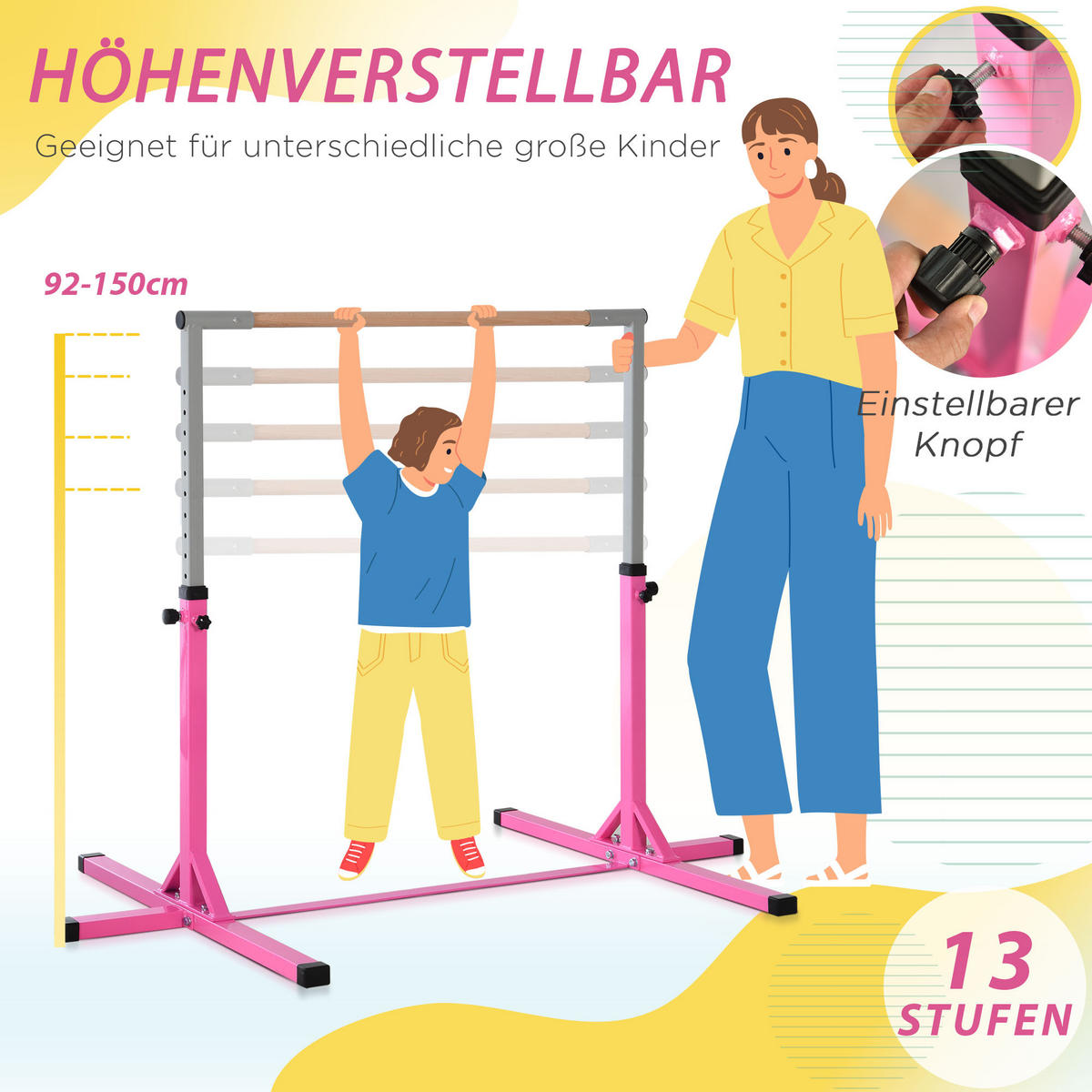 TURNRECK, Stahl, Rosa, 197B x 121T x 92-150H cm - Rosa, Metall (121/197cm) - HOMCOM