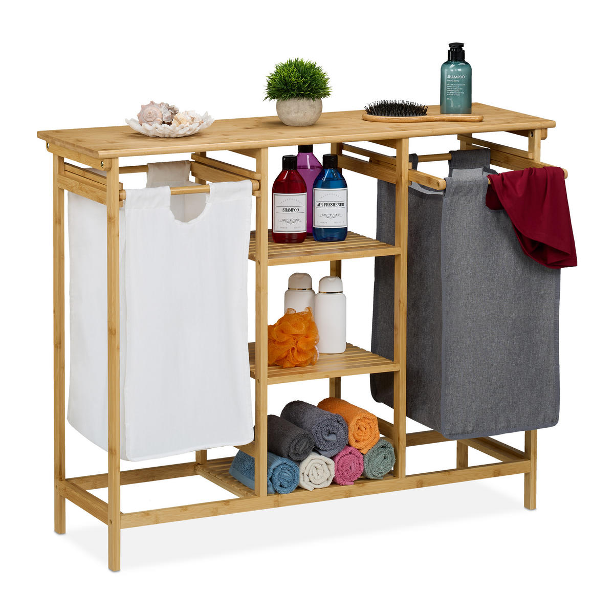 WÄSCHEKORBREGAL - Multicolor, Holz/Textil (100/80/32cm) - Relaxdays