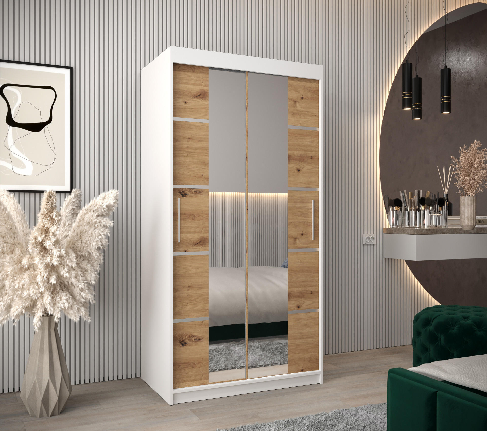 SCHWEBETÜRENSCHRANK 200/100/62 2-türig - Silberfarben/Eiche Artisan, Holz/Kunststoff (100/200/62cm) - MÖBEL KRYSPOL
