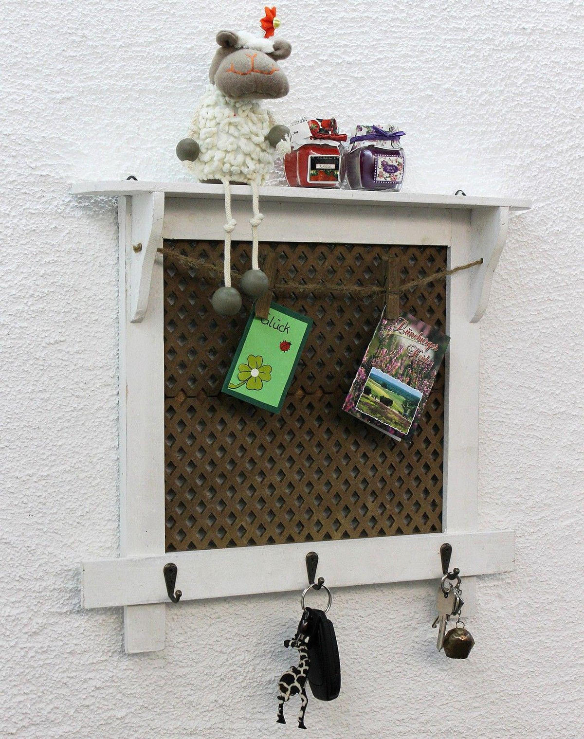 WANDORGANIZER Vintage Schlüsselbrett Holz mit Ablage - Weiß, Holz (43/39/6.5cm) - DanDiBo