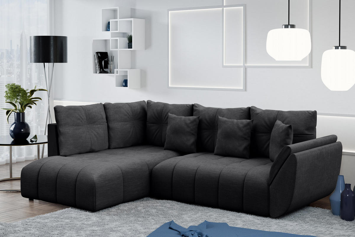 ECKSOFA L Form Corleone Dunkelgrau 266/182/91 cm mit Schlaffunktion - Dunkelgrau/Schwarz, Kunststoff/Textil (266/182cm) - AX Living