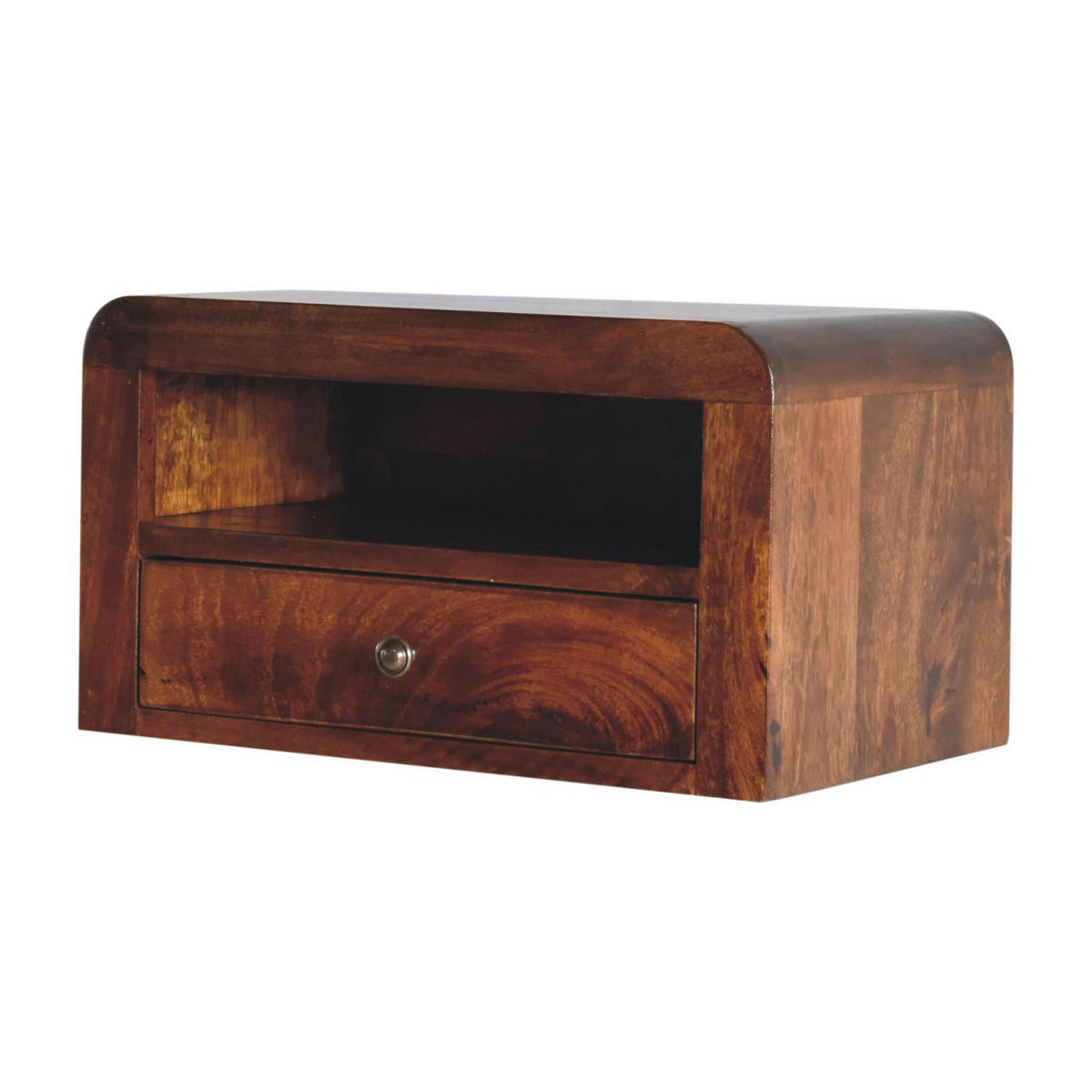 NACHTTISCH Chunky 1 Schublade Wandmontiert mit 1 offenem Regal - Messingfarben/Braun, Holz/Metall (45/25/30cm) - Artisan Furniture