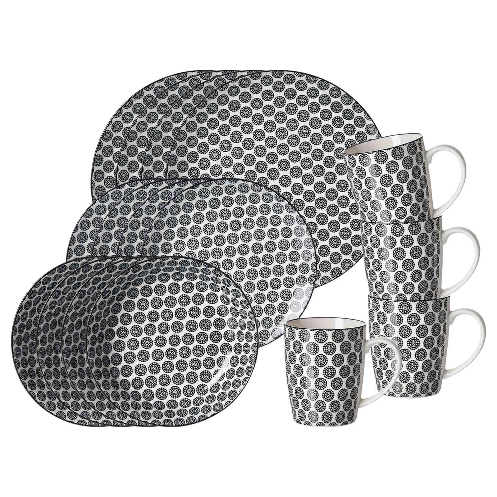 KOMBISERVICE Takeo Circles schwarz-weiß 16er Set - Schwarz/Weiß, Keramik (2/2/2cm) - Ritzenhoff Breker