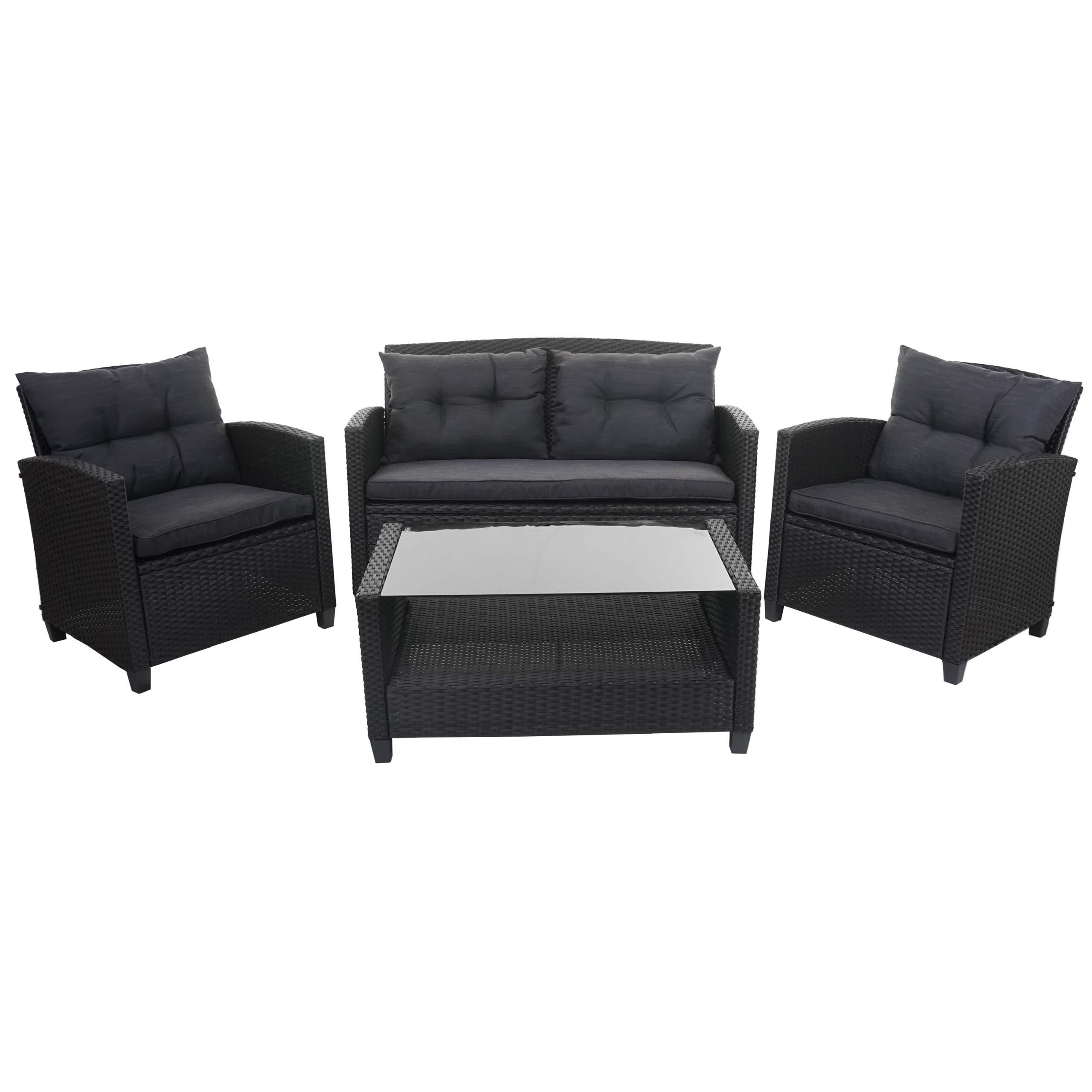 XXL POLY-RATTAN GARNITUR 4-TLG Anthrazit - Anthrazit, Kunststoff - MCW