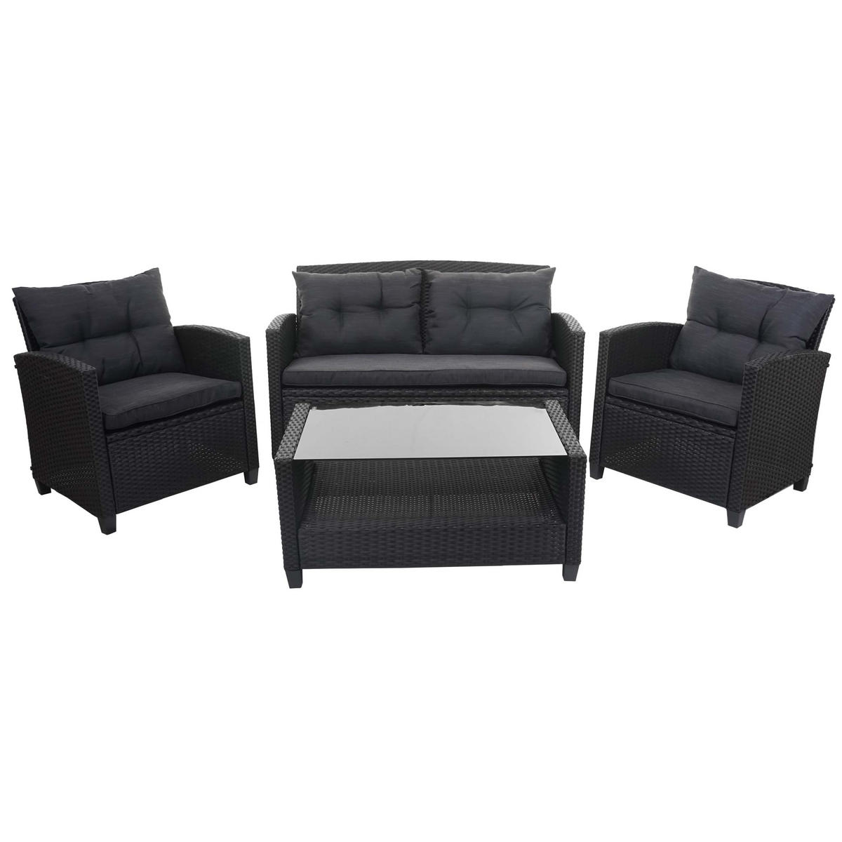 XXL POLY-RATTAN GARNITUR 4-TLG Anthrazit - Anthrazit, Kunststoff - MCW