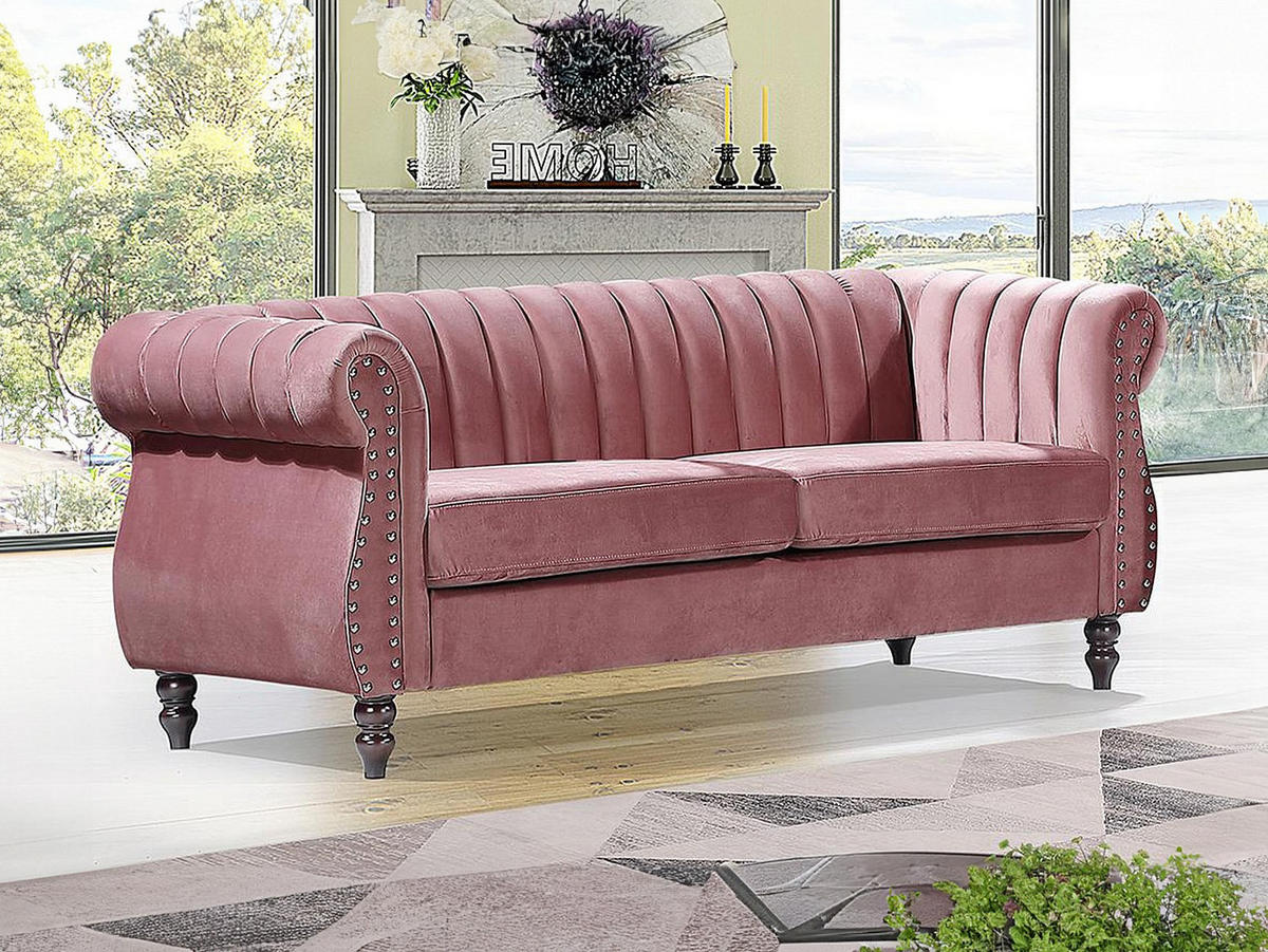 CHESTERFIELD-SOFA - 3-Sitzer - Samt - Altrosa - TRUMBO - Pink, Textil (195/77/78cm) - Vente-Unique