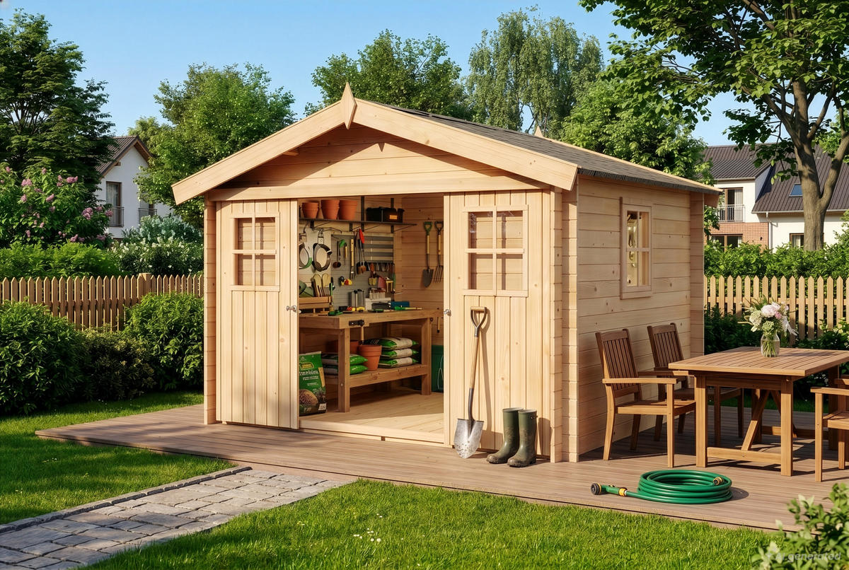 GERÄTEHAUS Holz Evere - Naturfarben, Holz (335/226/265cm) - Alpholz