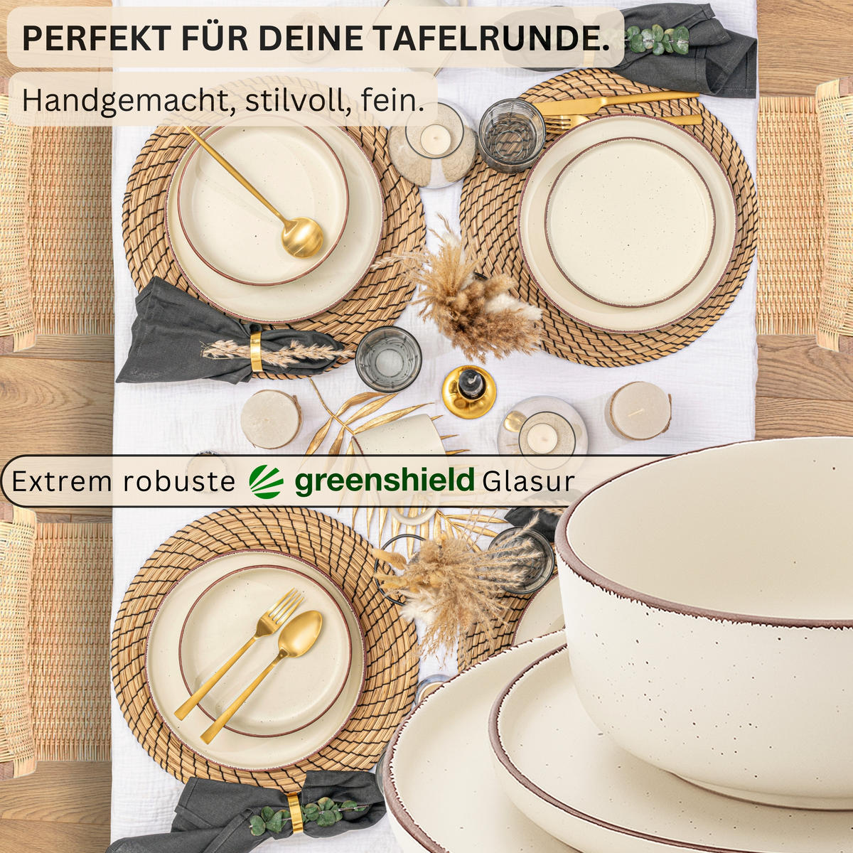 TAFELSERVICE BOMBAY BEACH - 36 teilig aus Steingut 12 Personen - Sandfarben, Stein (50/30/80cm) - Sänger