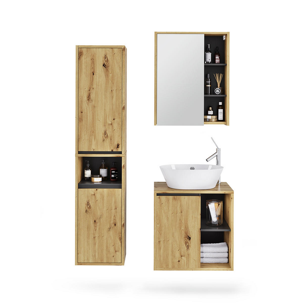 SADA KOUPELNOVÉHO NÁBYTKU Viola Artisan/šedá - šedá/světle šedá, kompozitní dřevo (60/60/45.5cm) - Vicco