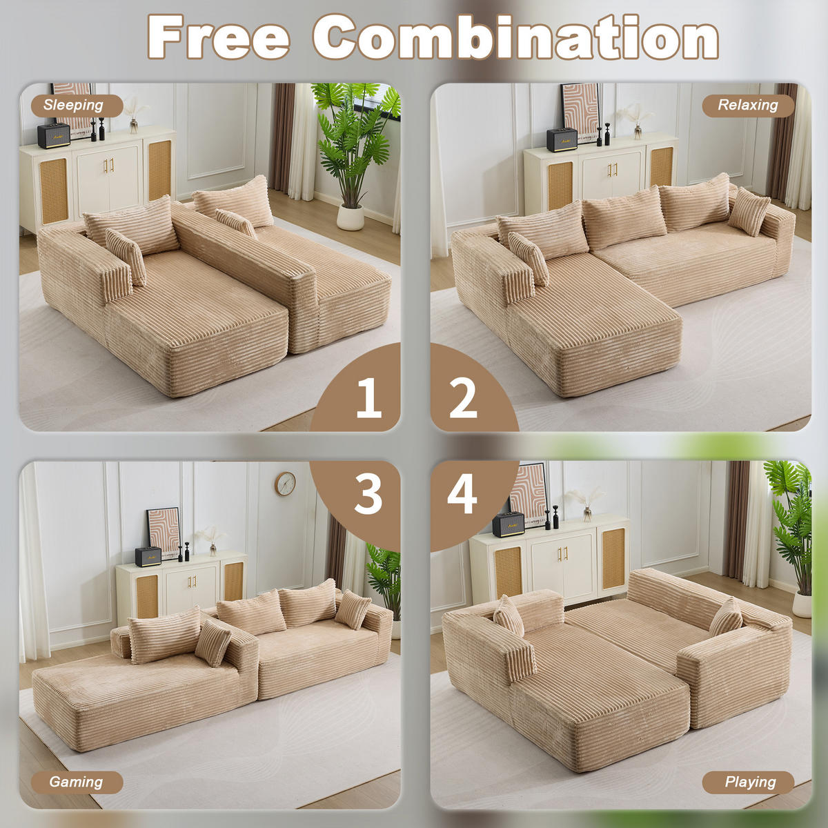 SOFA L-Form 2-tlg. Cord Beige - Beige, Kunststoff (179/279cm) - Meubliv