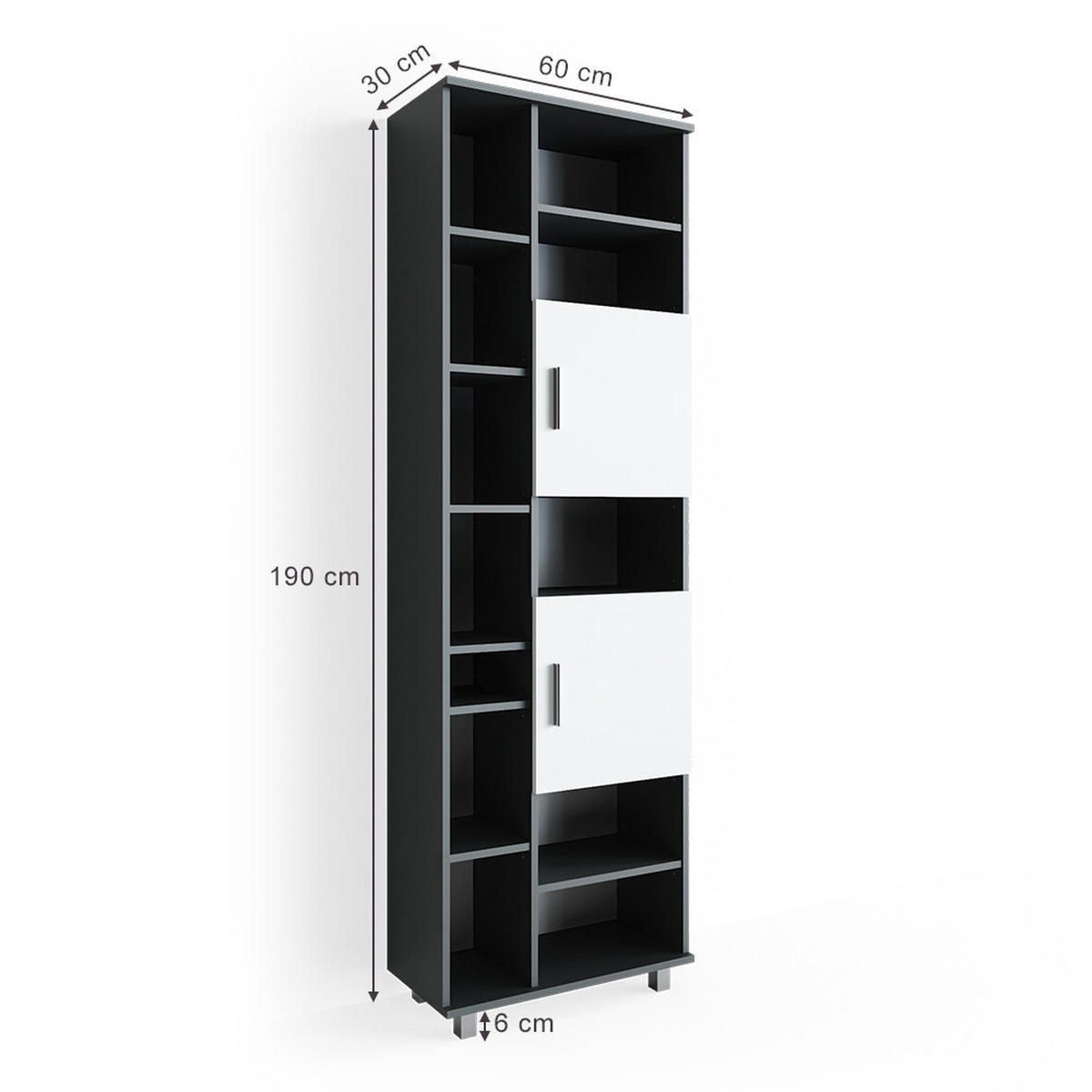 BADSCHRANK Ilias Anthrazit/Weiß 60 x 190 cm - Anthrazit/Weiß, Holzwerkstoff (60/190/30cm) - Vicco