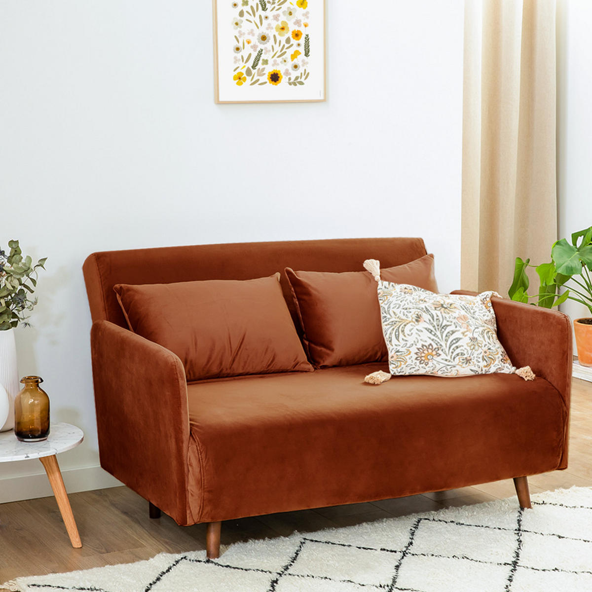 BETTSOFA - Rost - Rostfarben, Textil (132/80/88cm) - Drawer