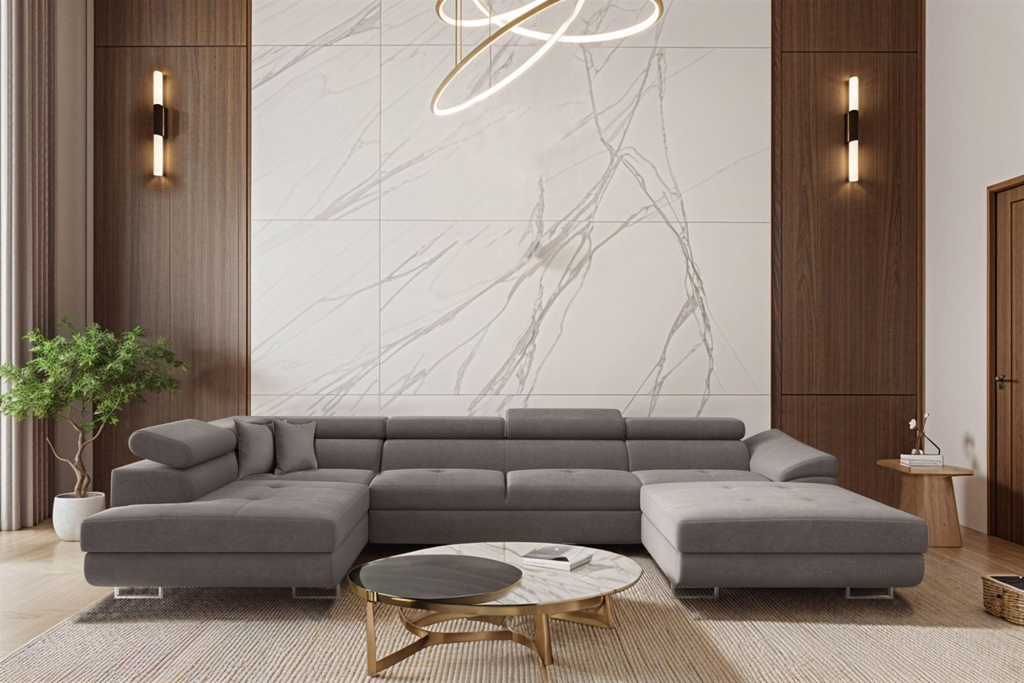 WOHNLANDSCHAFT Carmelo In Nova - Grau, Holzwerkstoff/Textil (345/90/202cm) - Fun Möbel