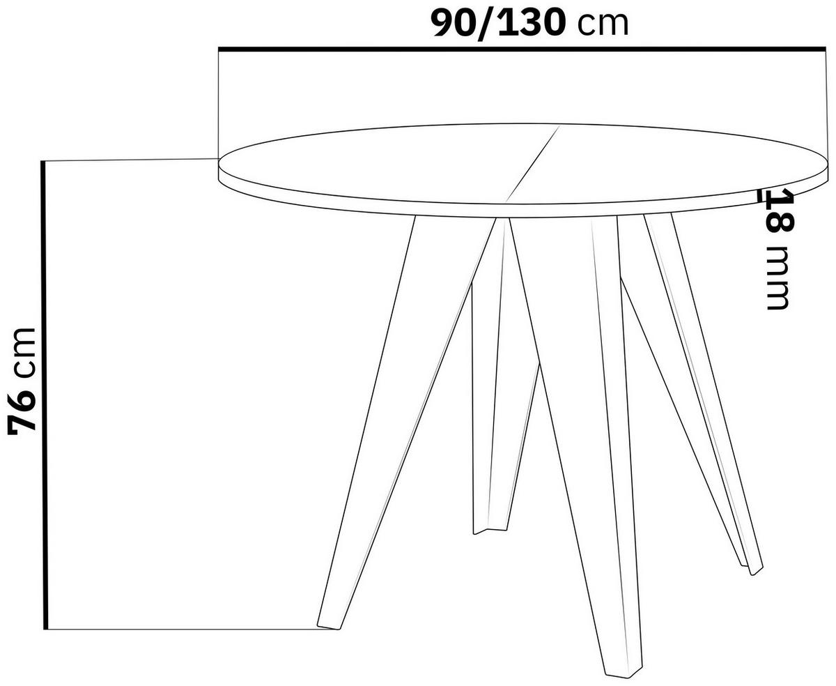 ESSTISCH Griffin runder ausziehbarer, Lancelot Eiche 90-130/100/76 cm - Eichefarben/Weiß, Holzwerkstoff/Metall (90/90/76cm) - WFL GROUP